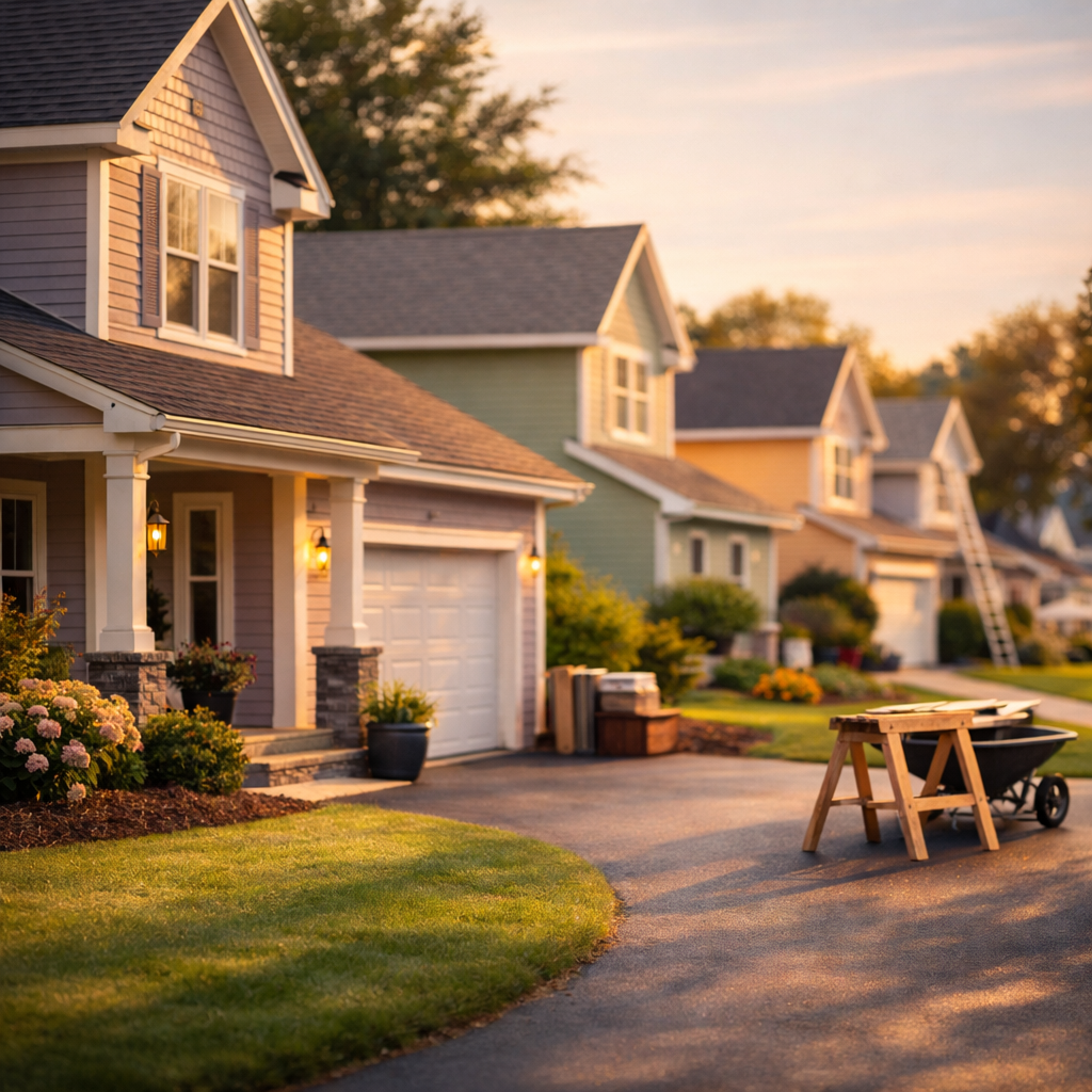 Suburban neighborhood at golden hour